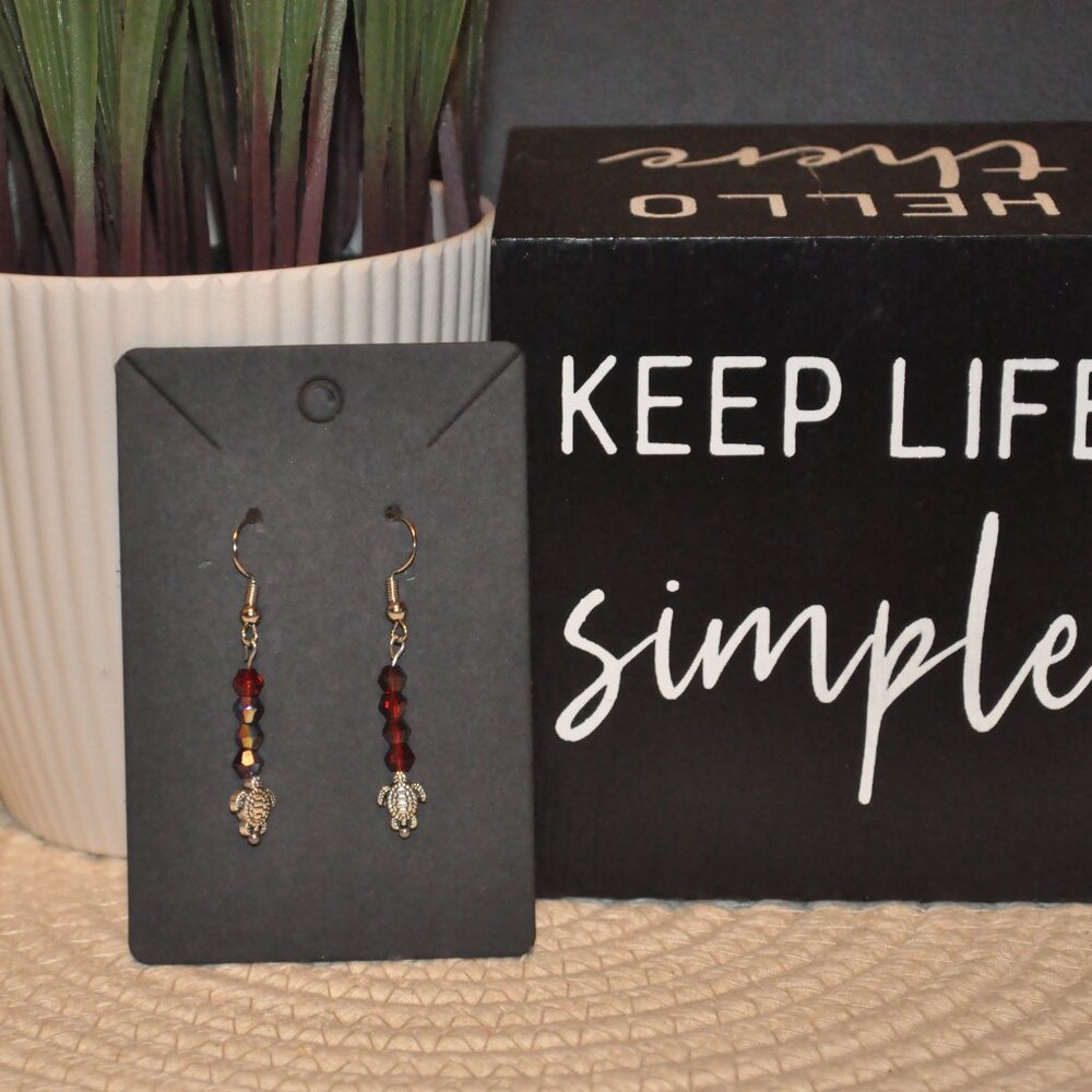 Iridescent Drop Earrings w/Silver Turtle Detail